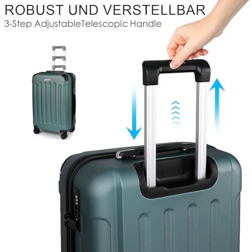 TANTOMI Handgepäck Koffer, 20 Zoll Hartschalenkoffer, Trolley, Leichter ABS-Rollkoffer, Reisekoffer mit 4 Rollen, 3-Stelliges Zahlenschloss (Helles Dunkelgrün, 41L)
