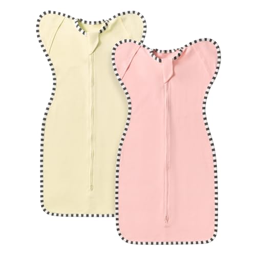 Image of Transition Swaddle, 2 Pack 100% Cotton Baby Sleep Sack | 2-Way Zipper Infant Arm Up Swaddle for Newborn Baby Boy Girl