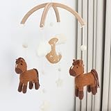 Goukurlsma Ponies Crib Mobile - Boho Nursery Mobile for Girls Boys, Neutral Baby Mobile for Crib, Hand-Crocheted Horses