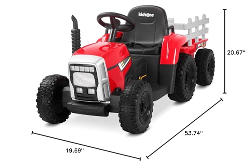 Kidzone 12V7AH Premium Version w/EVA Treaded Tires Dual 35W Motors Boost Power Torque Remote Control Electric Tractor w/Trailer Toddler Ride On Toy 3-Gear-Shift, 7-LED Lights Bluetooth,Red - Thumbnail 7