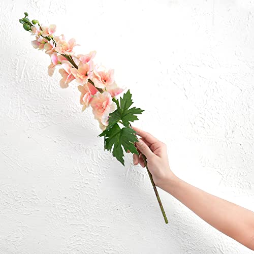 FiveSeasonStuff Real Touch Delphinium Peach Pink Artificial Flowers, Wildflower Arrangements 6 Stems