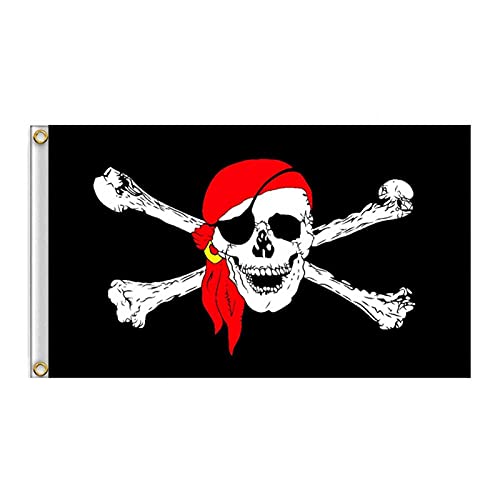 Drapeau de pirate Jolly Roger 60 x 90 cm pour l'extérieur et les fêtes pirates, bannière KTV tête de mort pour décoration d'Halloween, bar résistant aux UV et à la décoloration (3)