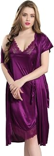AV2 Women Satin Short Nighty with Lace & Robe 1306