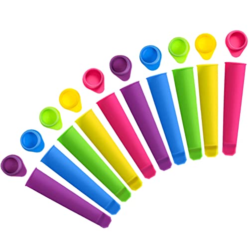 iDopick Popsicle Molds Set of 10, Silicone Ice Pop Molds with Lids for Kids, Multicolor Durable Reusable DIY Ice Cream Maker Molds