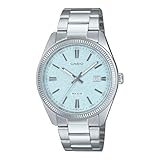 Casio MTP1302DA-2A2V - Reloj analógico clásico clásico de acero inoxidable mate con esfera azul claro y fecha para hombre