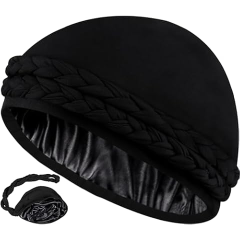 Ababalaya Silky Satin Lined Turban for Women Mens Halo Turban PRE-Tied Beanie Hats Silky Lined Durag for Waves Sleeping Bonnet Sleep Cap, Black Cover