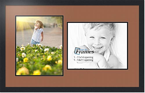 ArtToFrames Collage Photo Frame Double Mat with 2 - 11x14 Openings and Satin Black Frame
