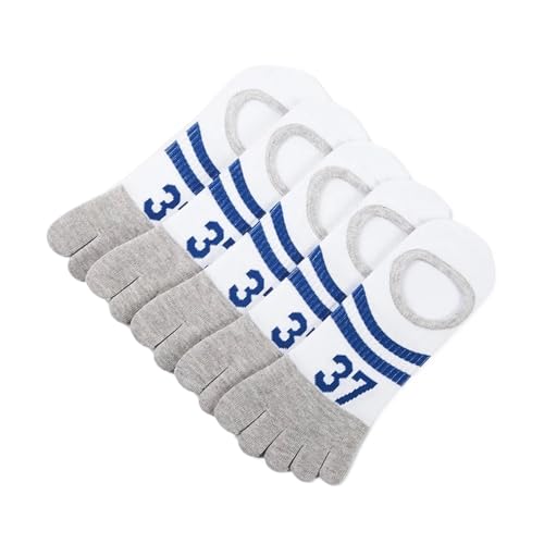Calcetines 5 dedos 5 pares verano hombre deporte barco calcetines transpirable algodón colorido fútbol deporte tobillo 5 dedos calcetines al completo, azul a rayas, 38