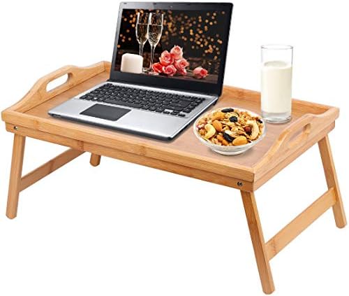 Bamboo Bed Breakfast Folding Tray-Laptop Desk Great for Dinner Tea Bar TV Eating Tray Stable(Beige)