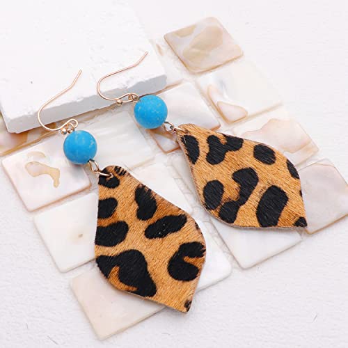 Zsmjyj Genuine Leather Earrings Lightweight Leather Leaf Earrings Teardrop Dangle Handmade Floral Leopard Print Earrings Petal Summer For Women Girls Gift #TOP1