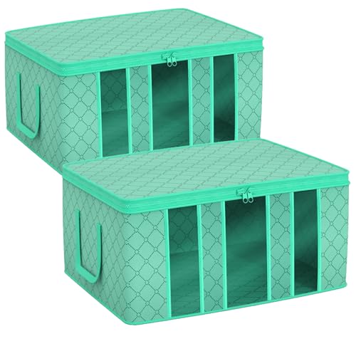 Sorbus Foldable Storage Bag Organizers, 3 Sections, Great for Clothes, Blankets, Closets, Bedrooms, and More, 2-Pack - Teal