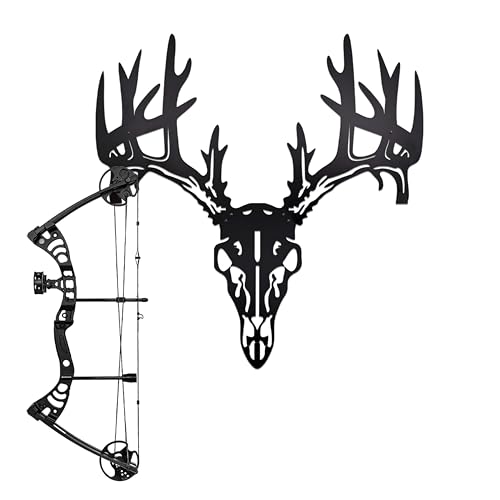 Deer Skull Wall Mount & Bow Rack Iron Archery Bow Holder for Hunting Decor Compact Rustic Wall Hanger