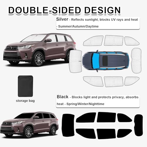 Image of KMF 8pcs Thicken Sun Shades for Toyota Highlander 2014-2019 Accessories,Custom Full Car Window Covers Sunshade for Windshield Side Rear, UV Block and Blackout Privacy for Car Camping Outdoor