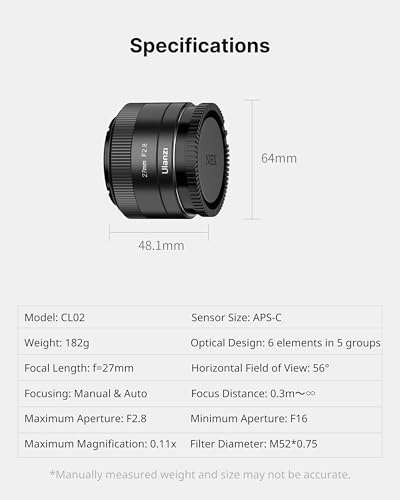 Ulanzi Lente de câmera CL02, APS-C FE 27 mm f/2.8-16 Lente de foco automático de grande abertura, le