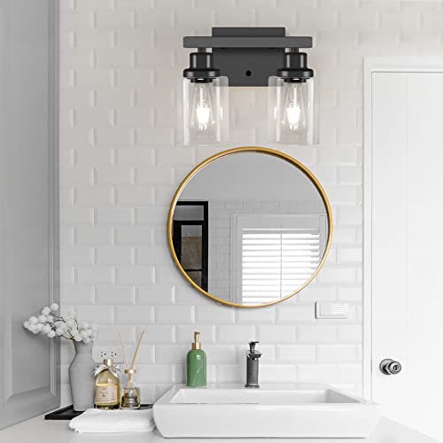 Image of Bathroom Vanity Light, 2-Light Modern Matte Wall Sconce Lighting with Clear Glass Shade, Wall Lights,Bath Vintage Wall Mounted Lamps for Mirror Bedroom Living Room