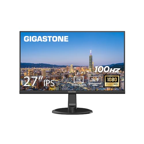 Image of Gigastone 27 inch IPS LED Back Light Monitor 100Hz FHD 1920 x 1080,178WideView,Frameless, Dual Monitor, MPRT 1ms, Built-in Speakers, Eye Care Technology, Ergonomic Tilt VESA Mount, HDMI VGA