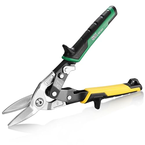 SK 10 Inch Aviation Tin Snips, Straight Cut, Cr-Mo Steel Blade, Anti-slip Handle and Safety Latch, for Cutting Sheet Metal