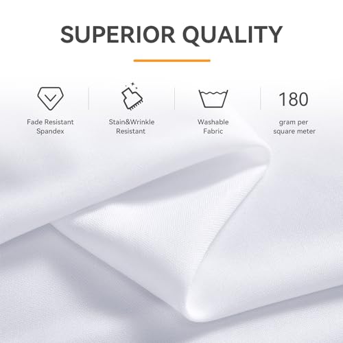 Image of Outpain White Spandex Table Clothes for 8 Foot Rectangle Tables-3Pack 8FT Spandex Fitted Table Cover, Wrinkle Free Tablecloths with Skirt for Parties, Wedding, Birthday, Banquet, Festival