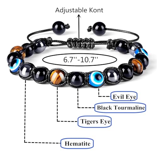 Evil Eye Bracelets for Mens Women,Black Tourmaline Bracelet,Cool Mens Bracelets,Tiger Eye Bracelet for Men,Halloween Gifts for Women/Men/Teacher,Spiritual Gifts Bring Fortune and Good Luck4