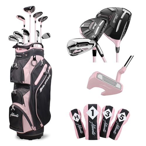 Orlimar Allante Pink Women’s Complete Golf Club Package Set, Right Handed Includes Titanium Driver, Fairway Woods, Hybrid, Irons, Mallet Putter, Cart Bag, 4 Head Covers