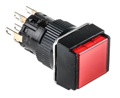 Pulsador cuadrado rojo 24V con enclavamiento luminoso 2NANC