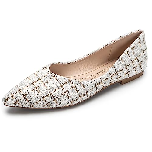 Unifizz Women’s Comfortable Ballet Dressy Work Flats, Classic Pointed Toe Dressy Slip on Office Shoes - Main Image