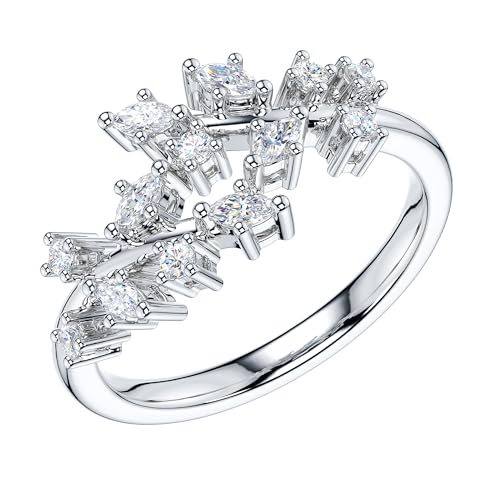 THELANDA Genuine Moissanite or Simulated Diamond Sterling Silver Marquise 8.8mm Wide Vine Fligree Leaves Branch Ring Wedding Band2