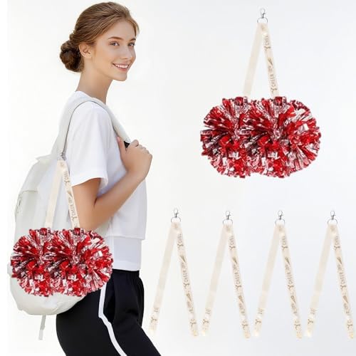 VTOS 4Pcs Ivory Pom Poms Holder for Cheerleading, Cheerleaders Backpack Straps, Perfect Accessories for Cheerleaders Teenage Girls' Sports, No Pom Poms Included