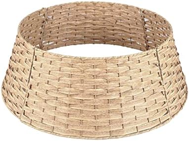 QUZHQZHQS Detachable Eco-Friendly PE Rattan Christmas Tree Skirt, Xmas Tree Collar Basket, Christmas Tree Collar, Christmas Ornament, Round, Iron Frame, Base Cover, Ornament, Removable (Beige,Medium)…