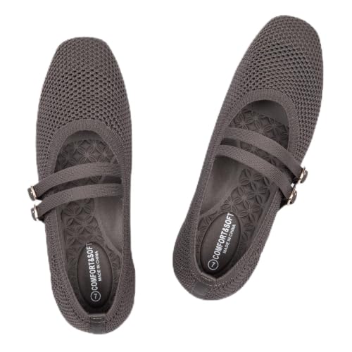 Image of Frank Mully Women's Flats Square Toe Mary Jane Shoes Ballet Flats with Strap Comfortable Slip On Knit Shoes Dressy Casual