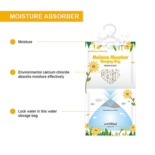 Image of CANAGER Hanging Moisture Absorber, Fresh Scent Moistureproof Hanging Bag, Hanging Closet Dehumidifier Bags(8 packs), Moisture Absorb 12.5 oz