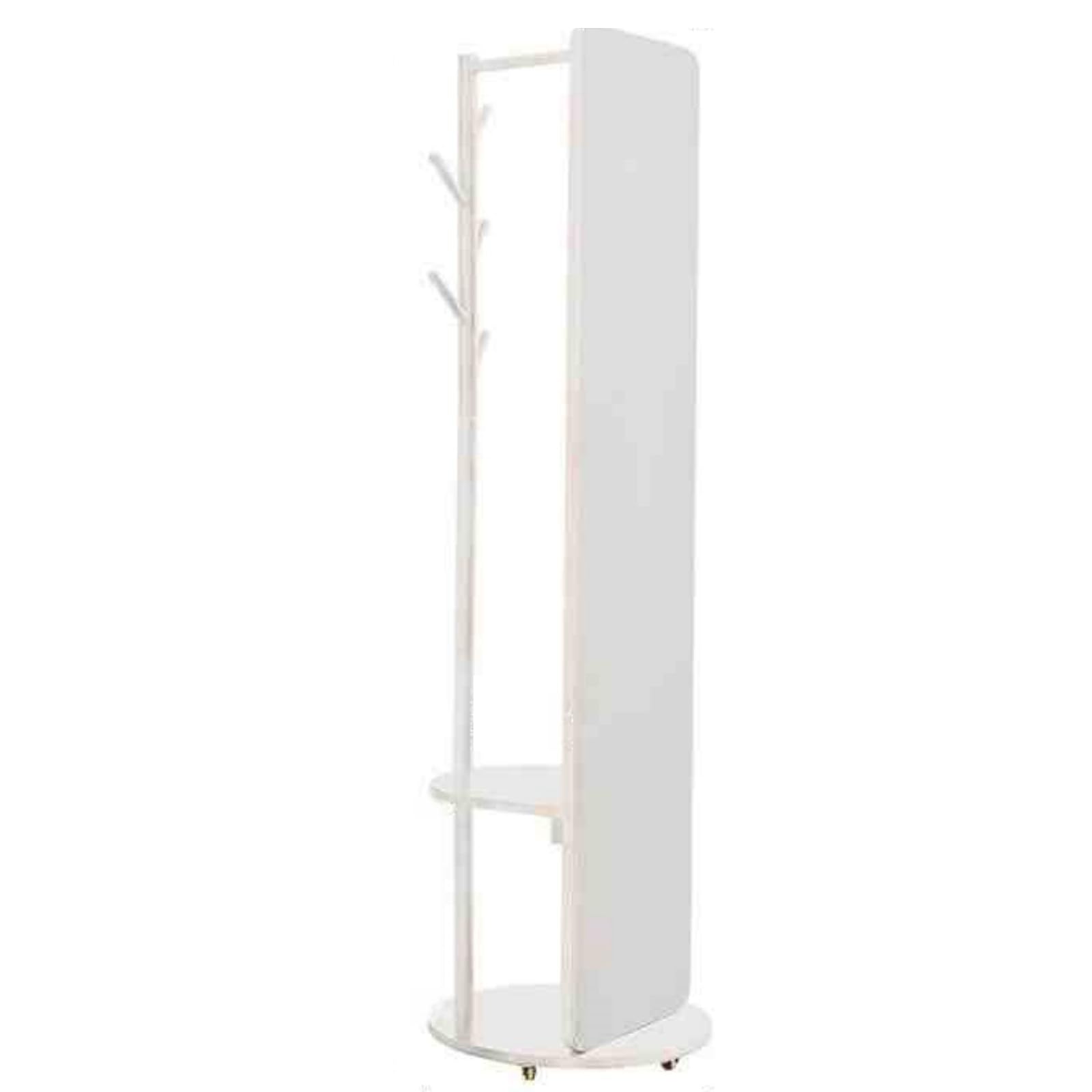 Full Length Mirror,Floor Mirror Full Length,Big Mirror for Living Room,Body Mirrors for Bedroom, 360 Swivel Full Body Mirror with Coat Rack,Standing Decor Mirror with Storage White Wheel