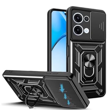 JDXHFF Cover Compatibile con OPPO Reno13 5G / OPPO Reno 13 5G (6.59") Hard PC e Silicone TPU Custodia con Supporto Girevole a 360° Protezione Case Nero