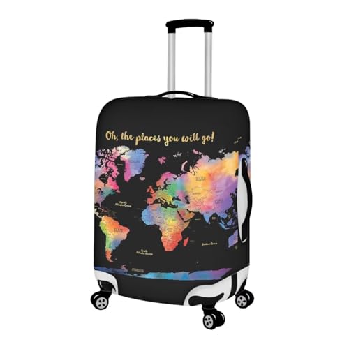 Luggage Cover Protector Suitcase Protector Cover Colorful World Map Travel Luggage Protector Suitcase Cover Black Baggage Covers Fit 22-24 Inch, KI-67F26-862