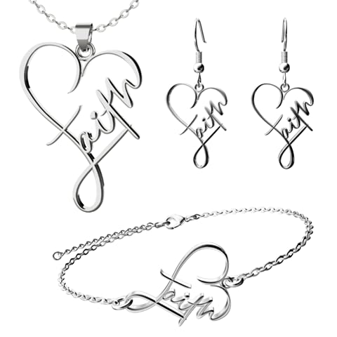 Faith Love Heart Colgante Collar Pendiente Pulsera Regalo de Pascua Acero inoxidable Letra Pendiente Colgante Cuello Decoración Regalo Cover