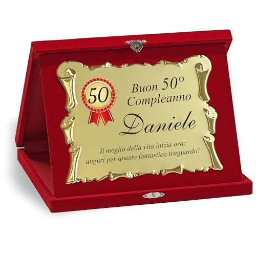 Pubblimania Placa conmemorativa personalizada con forma de pergamino plateado con elegante estuche de terciopelo - Ideal para premios, jubilación, aniversarios y graduaciones (cumpleaños)