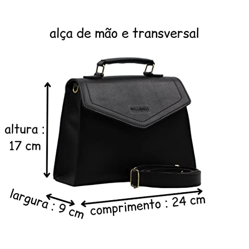 Bolsa Satchel Elegante Com Alça de Lado e Mão (PRETO)