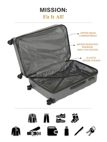 Image of Teakwood Small-Medium Size 8 Wheels Trolley Bag, Hard Cabin with Zipper Closure, Adjustable Push Button & TSA Lock System 360 Degree (Set of 2, Grey)