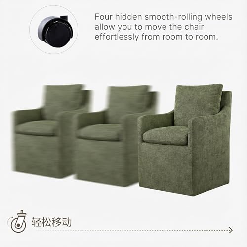 Image of KISLOT Upholstered Dining Chairs with Casters, No Assembly Modern Accent Armchair with Rollers for Dining Room, Bedroom, Living Room, Reading Room, Already Assembled, Green, 1 Box