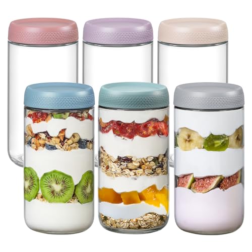 Image of NETANY 6-pack 24oz Glass jars with Airtight Lids, Overnight Oats Containers with Lids, Wide mouth Mason Salad jars, Glass Food Storage Containers for Snacks Yogurt Spice Sugar