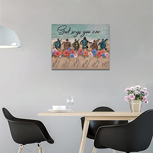 Citari Retro Sea Turtle Canvas Wall Art Inspirational Quotes Pictures Wall Decor God Says You Are Painting Prints Framed Modern Artwork Home Decoration For Bathroom Living Room Bedroom 16"X12" #TOP3