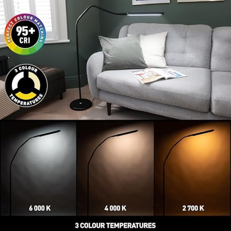 Daylight Electra U35231 Floor Lamp Modern Design, Adjustable Color Temperature Cool, Warm, Black, 1 Count