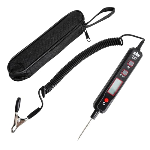 Comprobador de fusibles coche 12V–100V – Probador de circuito digital LCD con retroiluminación, alarma sonora, apagado automático y linterna integrada, herramienta profesional para automóvil