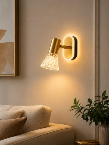 Image of FILLISKA 3 in 1 Single Wall spot /Picture /Display /Mirror Light with Adjustable Head and Colour Changing Function (Diamond Cut Gold -047)