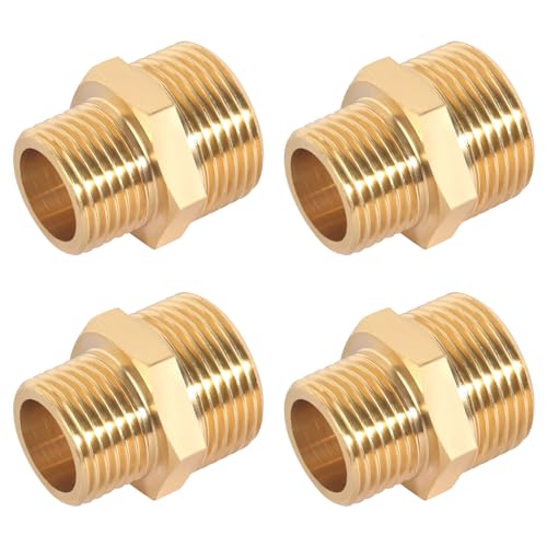 Boquilla Reductora de Latón, Reducción de 4 Piezas 3/4 a 1/2 Boquilla Doble Rosca Macho de Latón, Adaptador de 1/2 Pulgada a 3/4 de Pulgada para Reductores de Tuberías de Agua (20 x 25 mm)