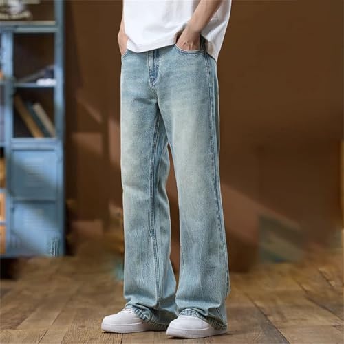 Men's Flared Jeans Bootcut Denim Pants Loose Fit Light Blue Trousers3
