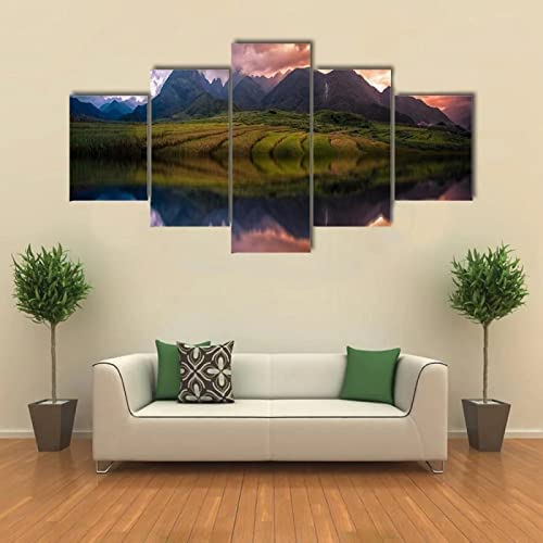 Decoration murale salon 5 pieces pour sublimer un mur vide sans effort tableau alpin avec cadre