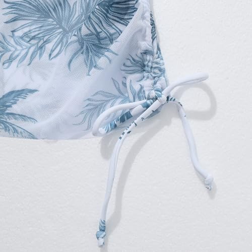 Weixinbuy Teen Girls 3Piece Bathing Suit Criss Cross Spaghetti Straps Bikini Set with Cover Up Tropical Print Beach Skirt Blue Palm — view 5
