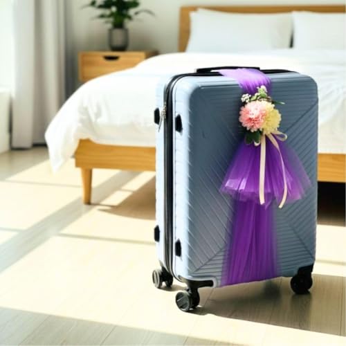 Image of SATYAM KRAFT 4 Pcs Adjustable Suitcase Net Band Reusable Ready-to-Use with Artificial Flower Bunch Trolley Bag Decoration, Suitcase & Wedding Decor, Gifting, Crafting, Wrapping, DIY Craft (Pack of 4) (Purple)