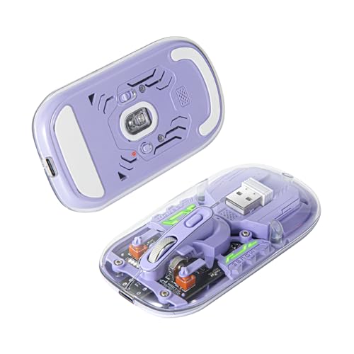 DANCESOUL Transparent Wireless Mouse 3 Mode(BT5.1/BT5.1/2.4G) Bluetooth Silent Rechargeable Silm Portable Mouse for Laptop,PC,MacBook,Chromebook,iPad,Tablet (Purple-Blue)